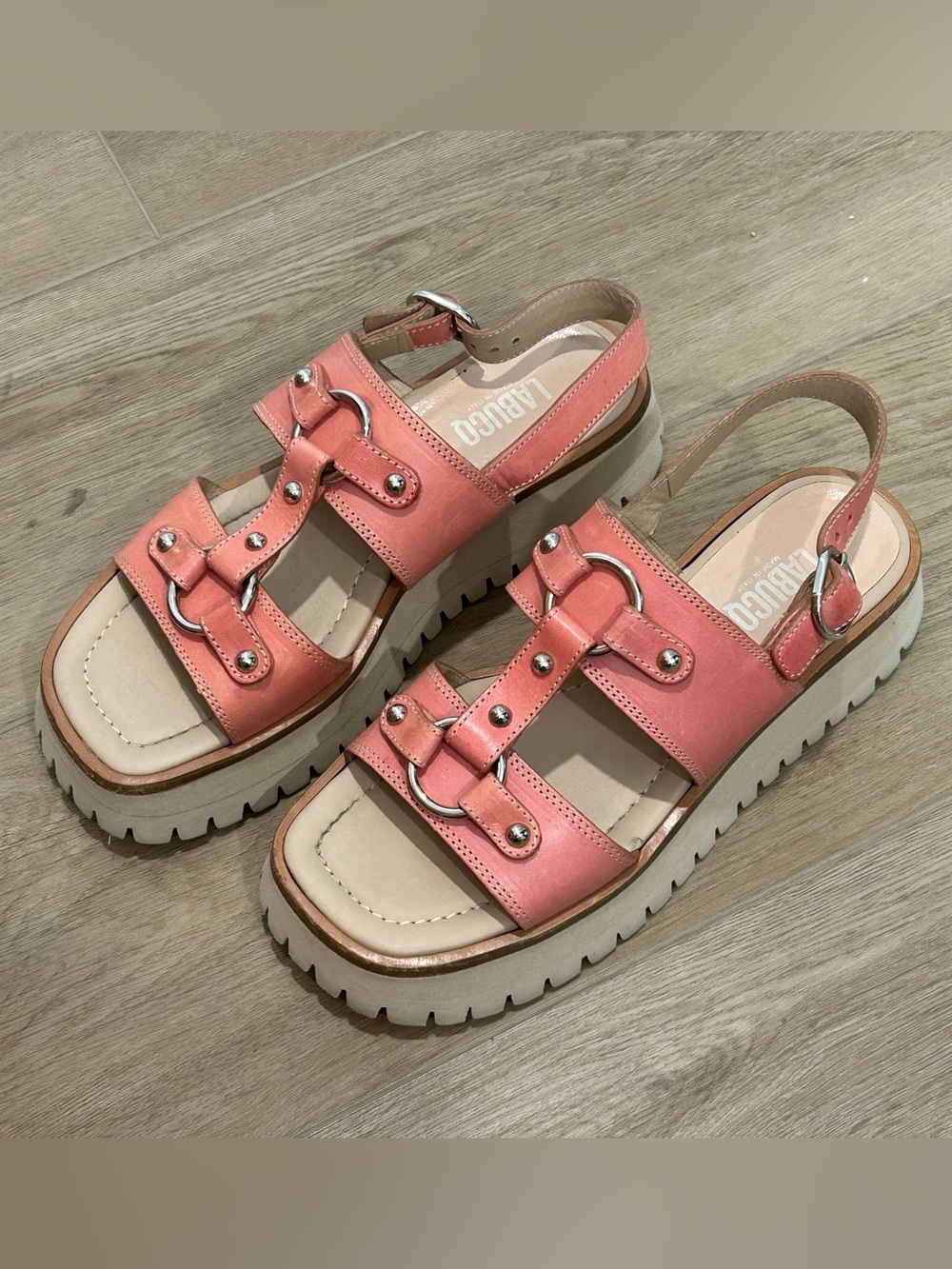 Labucq Women’s Pink Coral Strappy Platform Leather Sandals Buckle EU 38 - Picture 7 of 9